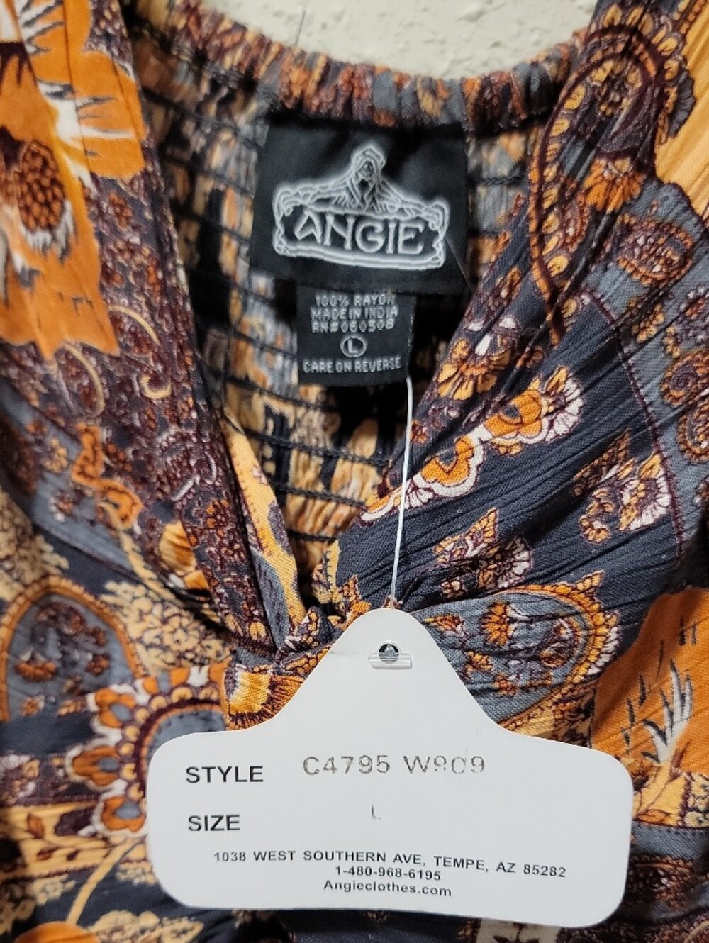 Angie Patchwork Paisley Maxi Dress in Rust and Navy Sz L 100% RAYON - Picture 2 of 12